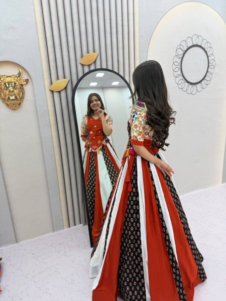 Glamorous Multi Color Navratri Pure Cotton Kediyu Lehenga Set with Real Hand Work Navratri Lehnega Choli