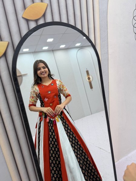 Glamorous Multi Color Navratri Pure Cotton Kediyu Lehenga Set with Real Hand Work Navratri Lehnega Choli
