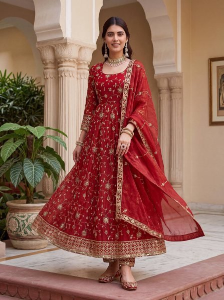 Glamorous Occasion Wear Red Gown with Premium Touch For Weddings  Ready To Wear Collection