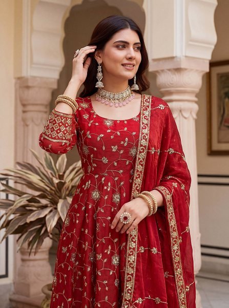 Glamorous Occasion Wear Red Gown with Premium Touch For Weddings  Ready To Wear Collection