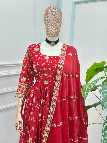 Glamorous Occasion Wear Red Gown with Premium Touch For Weddings  Ready To Wear Collection