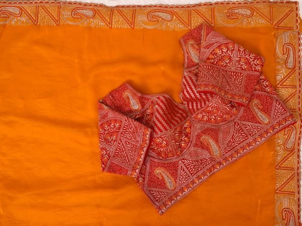 Glamorous Orange Designer Fendy Satin Silk Saree with Jharkhand Work Border Designer Wedding Sarees Wholesale