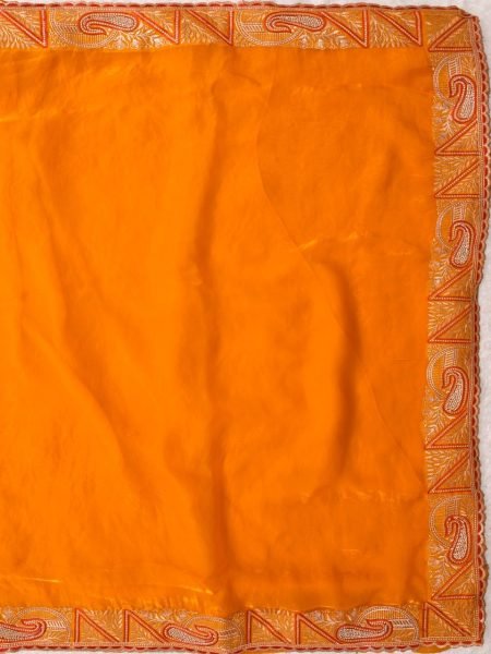 Glamorous Orange Designer Fendy Satin Silk Saree with Jharkhand Work Border Designer Wedding Sarees Wholesale