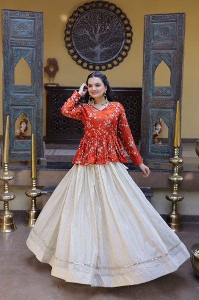 Glamorous Orange Embroidered Lehenga with Designer Blouse for Women Designer Lehenga Choli