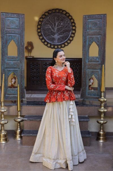 Glamorous Orange Embroidered Lehenga with Designer Blouse for Women Designer Lehenga Choli