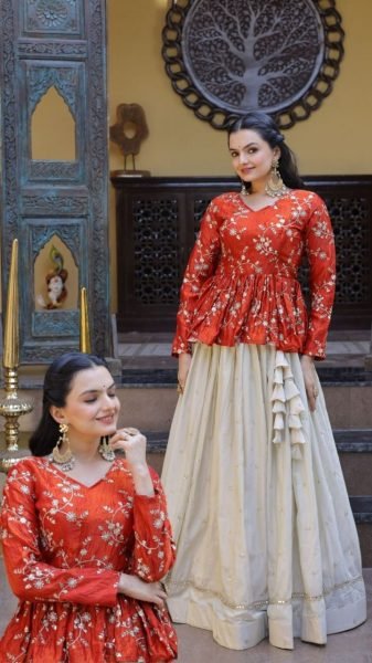 Glamorous Orange Embroidered Lehenga with Designer Blouse for Women Designer Lehenga Choli