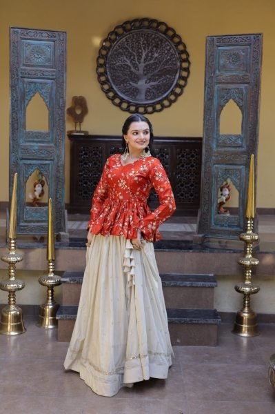 Glamorous Orange Embroidered Lehenga with Designer Blouse for Women Designer Lehenga Choli