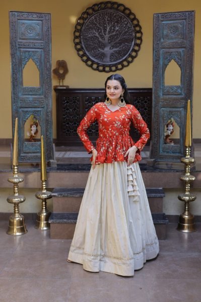 Glamorous Orange Embroidered Lehenga with Designer Blouse for Women Designer Lehenga Choli