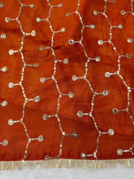 Glamorous Orange Heavy Vichitra Silk Anarkali Lehenga Set with Thread Sequin Work at Mill Price Ready To Wear Collection