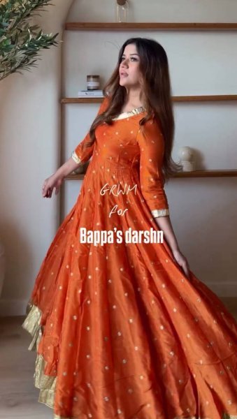Glamorous Orange Heavy Vichitra Silk Anarkali Lehenga Set with Thread Sequin Work at Mill Price Ready To Wear Collection