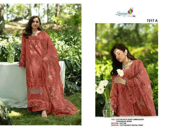 Glamorous Orange Premium Cotton Chikankari Top Bottom Dupatta Set Pakistani Suits Wholesale