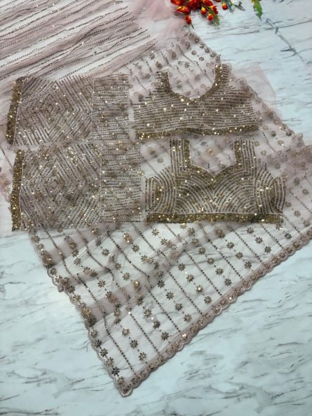 Glamorous Pink Butterfly Net Saree with Heavy Sequins Work for Party Wear Bollywood Fancy Sarees Wholesale