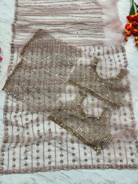 Glamorous Pink Butterfly Net Saree with Heavy Sequins Work for Party Wear Bollywood Fancy Sarees Wholesale