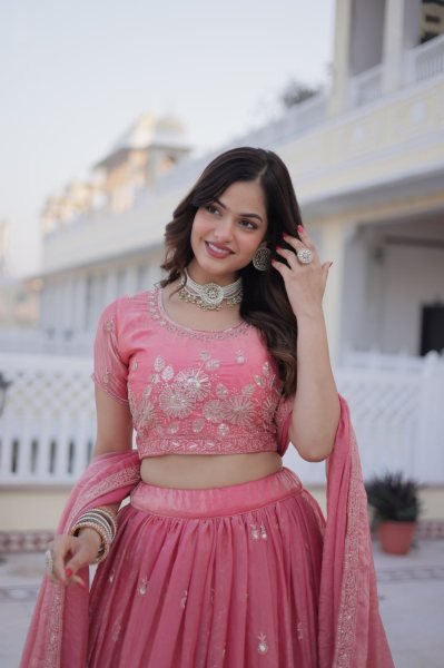 Glamorous Pink Fendi Silk Lehenga Choli Heavy Sequins And Zari Embroidery Designer Lehenga Choli