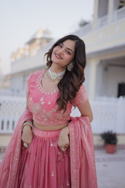 Glamorous Pink Fendi Silk Lehenga Choli Heavy Sequins And Zari Embroidery Designer Lehenga Choli