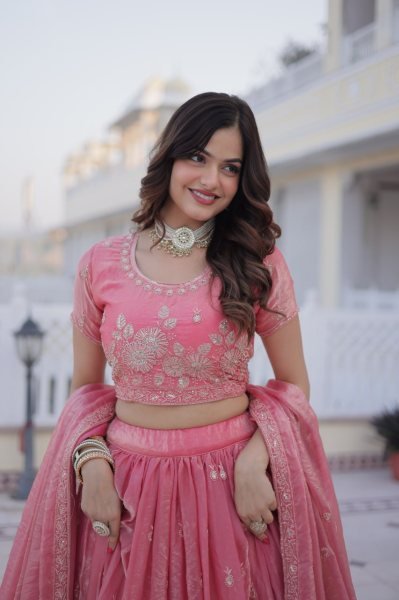 Glamorous Pink Fendi Silk Lehenga Choli Heavy Sequins And Zari Embroidery Designer Lehenga Choli