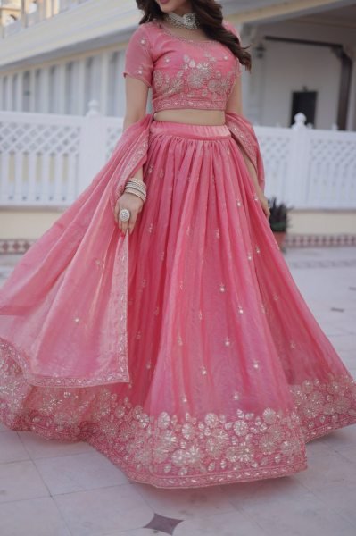 Glamorous Pink Fendi Silk Lehenga Choli Heavy Sequins And Zari Embroidery Designer Lehenga Choli