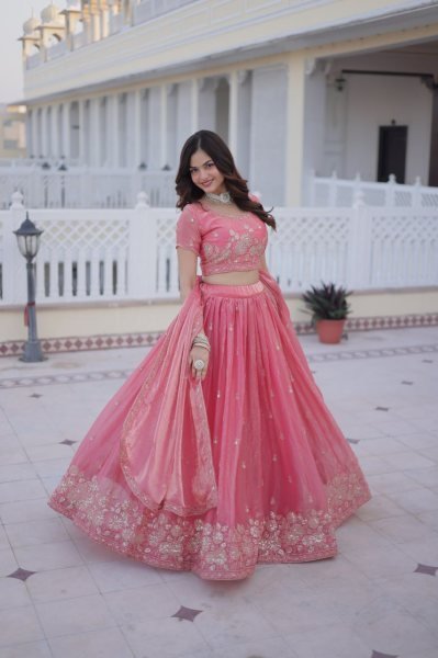Glamorous Pink Fendi Silk Lehenga Choli Heavy Sequins And Zari Embroidery Designer Lehenga Choli