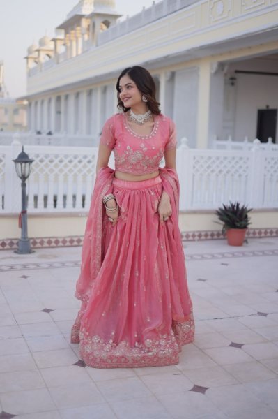 Glamorous Pink Fendi Silk Lehenga Choli Heavy Sequins And Zari Embroidery Designer Lehenga Choli