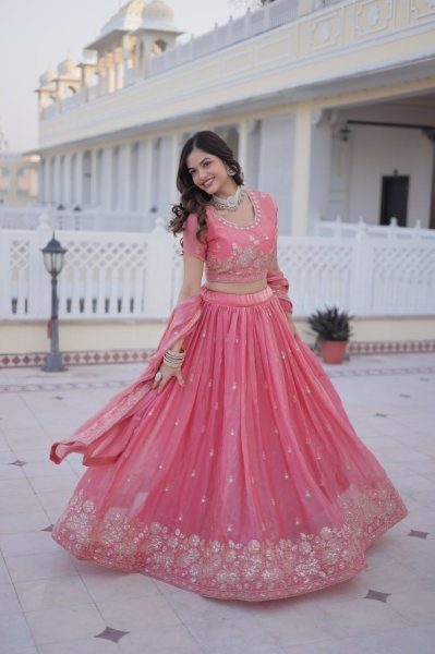 Glamorous Pink Fendi Silk Lehenga Choli Heavy Sequins And Zari Embroidery Designer Lehenga Choli
