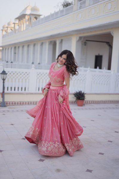 Glamorous Pink Fendi Silk Lehenga Choli Heavy Sequins And Zari Embroidery Designer Lehenga Choli