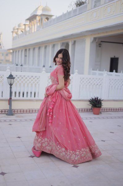 Glamorous Pink Fendi Silk Lehenga Choli Heavy Sequins And Zari Embroidery Designer Lehenga Choli