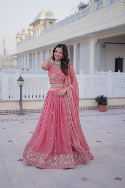 Glamorous Pink Fendi Silk Lehenga Choli Heavy Sequins And Zari Embroidery Designer Lehenga Choli