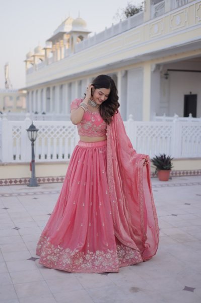 Glamorous Pink Fendi Silk Lehenga Choli Heavy Sequins And Zari Embroidery Designer Lehenga Choli