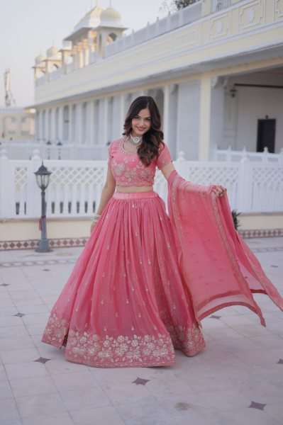 Glamorous Pink Fendi Silk Lehenga Choli Heavy Sequins And Zari Embroidery Designer Lehenga Choli