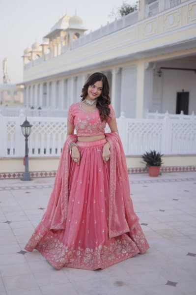 Glamorous Pink Fendi Silk Lehenga Choli Heavy Sequins And Zari Embroidery Designer Lehenga Choli