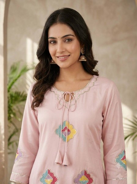 Glamorous Pink Crape Silk Farsi Suit Set with Sequence Embroidery Work Ready To Wear Collection