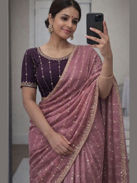 Glamorous Pink Latest Georgette Saree Design with Blouse Piece Sarees 