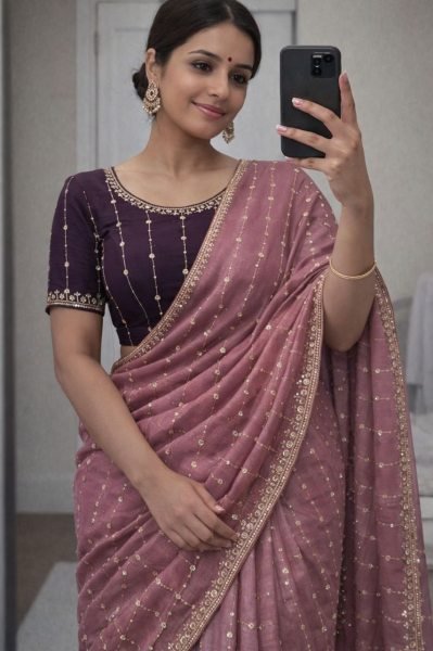 Glamorous Pink Latest Georgette Saree Design with Blouse Piece Silk Sarees Wholesale