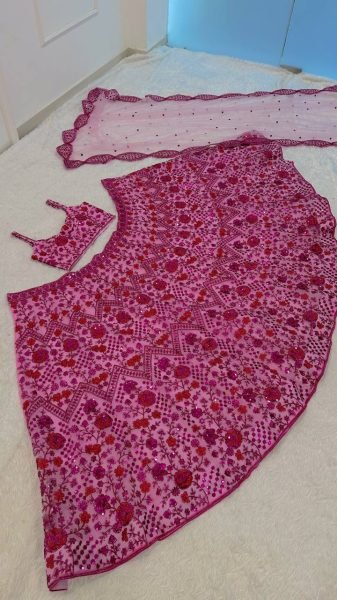 Glamorous Pink Net Lehenga Choli with Sequins Dori Zari Work For Wedding Designer Lehenga Choli