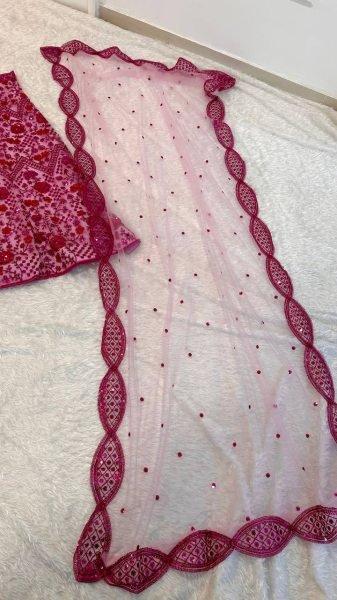 Glamorous Pink Net Lehenga Choli with Sequins Dori Zari Work For Wedding Designer Lehenga Choli