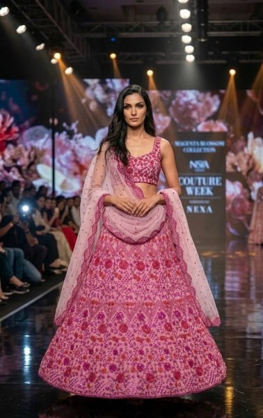 Glamorous Pink Net Lehenga Choli with Sequins Dori Zari Work For Wedding Designer Lehenga Choli