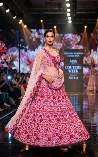 Glamorous Pink Net Lehenga Choli with Sequins Dori Zari Work For Wedding Designer Lehenga Choli
