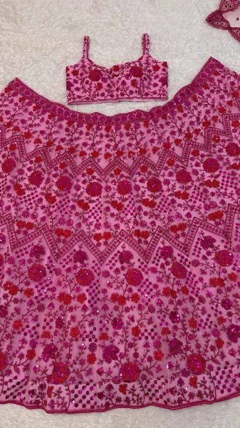 Glamorous Pink Net Lehenga Choli with Sequins Dori Zari Work For Wedding Designer Lehenga Choli