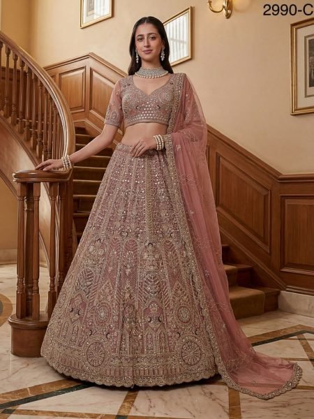 Glamorous Pink Premium Net Lehenga with Thread and Dori Work for Bridal Functions Bridal Lehenga Choli