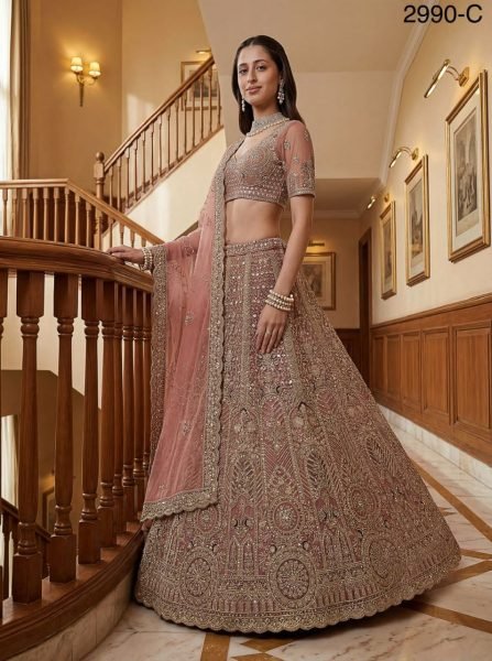 Glamorous Pink Premium Net Lehenga with Thread and Dori Work for Bridal Functions Bridal Lehenga Choli