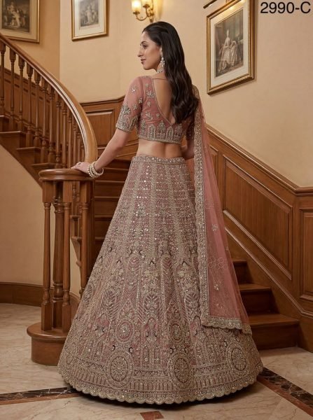 Glamorous Pink Premium Net Lehenga with Thread and Dori Work for Bridal Functions Bridal Lehenga Choli