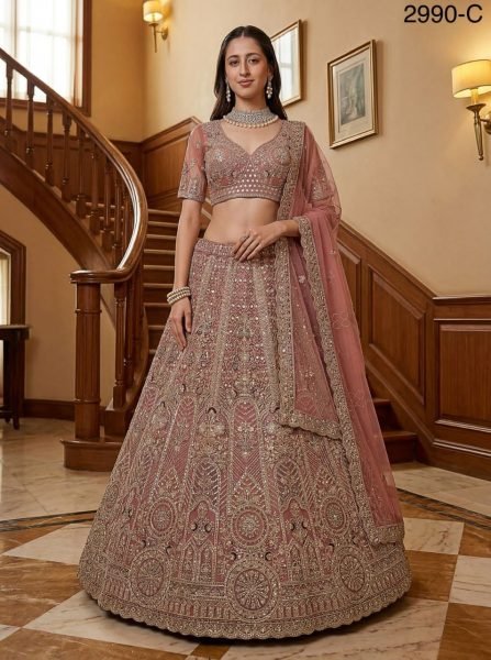 Glamorous Pink Premium Net Lehenga with Thread and Dori Work for Bridal Functions Bridal Lehenga Choli