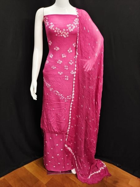 Glamorous Pink Traditional Hand Bandhej Rayon Dress Material Collection at Manufacturer Rate Dress Material 