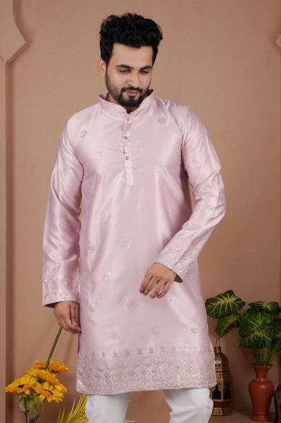 Glamorous Pink Traditional Kurta Set with Designer Embroidery Look Kurta Pajama Wholesale