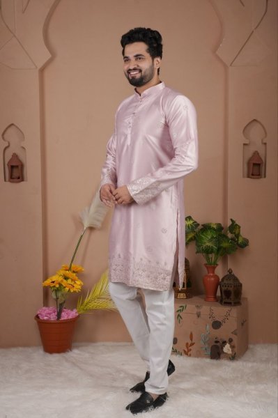 Glamorous Pink Traditional Kurta Set with Designer Embroidery Look Kurta Pajama Wholesale