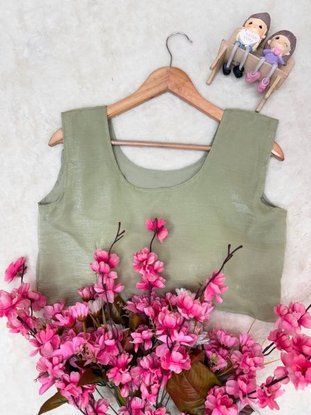 Glamorous Pista Crush Tissue Shrug Palazzo Blouse Set with Designer Party Wear Look CO ORD Sets