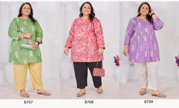 Glamorous Plus Size Purple Rayon Slub Casual Top for Women in Extended Sizes Plus Size Kurti / Gown