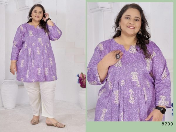 Glamorous Plus Size Purple Rayon Slub Casual Top for Women in Extended Sizes Plus Size Kurti / Gown