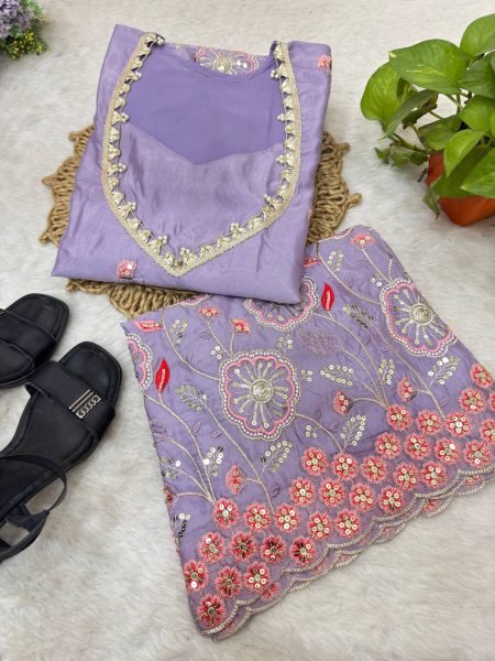 Glamorous Purple Designer HO Silk Co Ord Set with Multi Thread Floral Embroidery Ready To Wear Collection