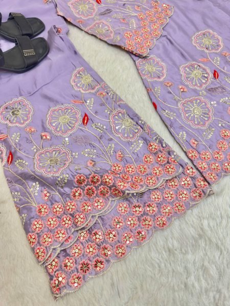 Glamorous Purple Designer HO Silk Co Ord Set with Multi Thread Floral Embroidery Ready To Wear Collection